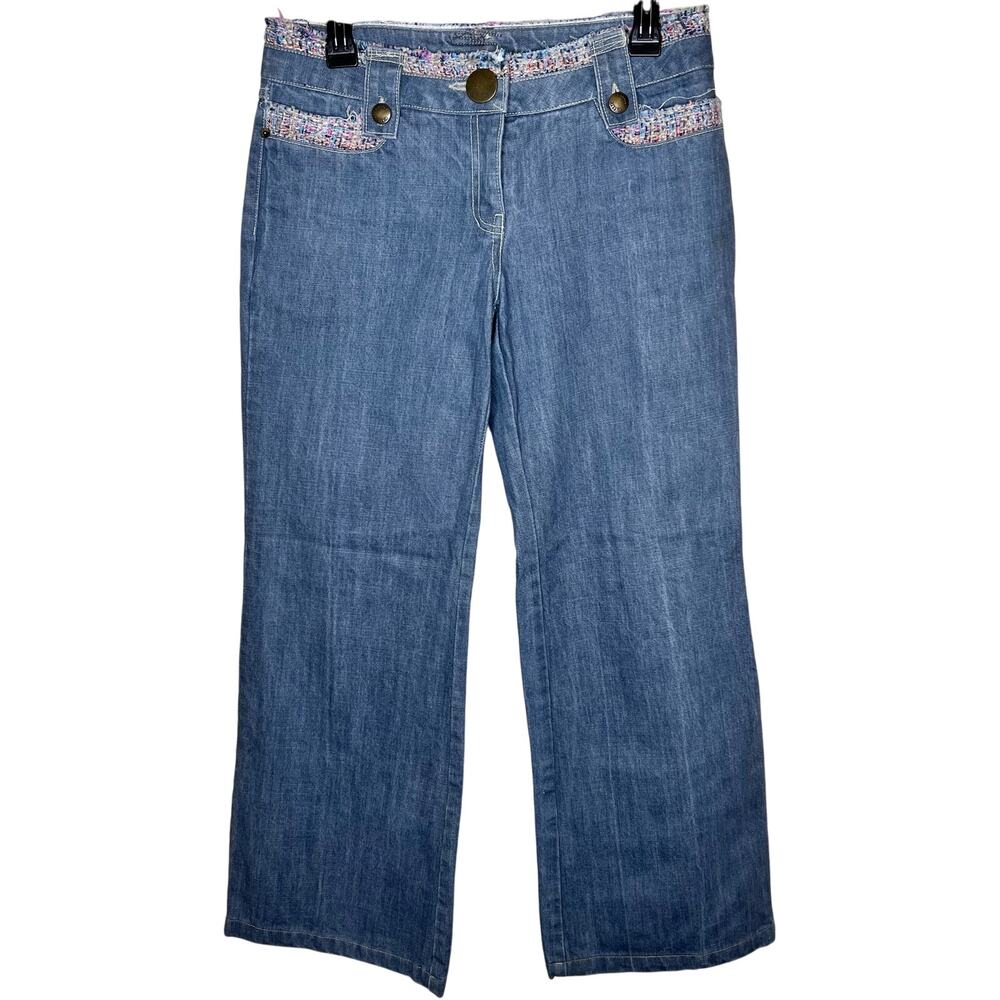 Jinoo Milano Jeans 6 Tweed Boucle High Rise Wide Leg Straight Denim Med Wash